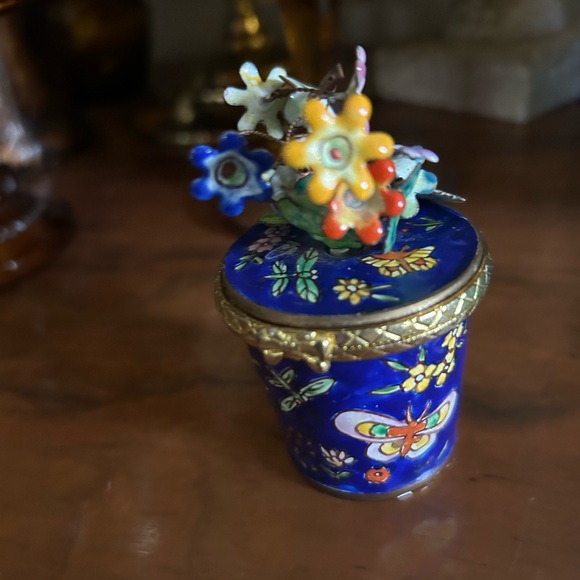 Vintage Floral Cloisonné Stamp Holder